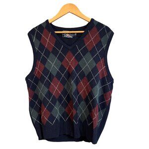 Mens American Living Argyle L Sweater Vest 100%  Wool  Navy/Red/Green